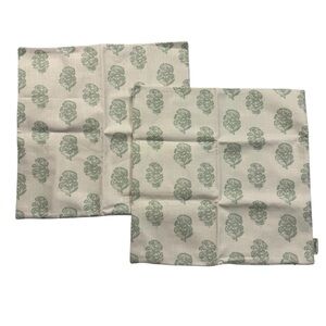 Set of 2 Meekio Block Print Throw Pillow Covers Sage Green Botanical 18x18